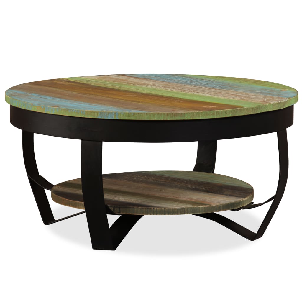 autre Table basse ronde en bois de récupération teck acacia manguier pied noir