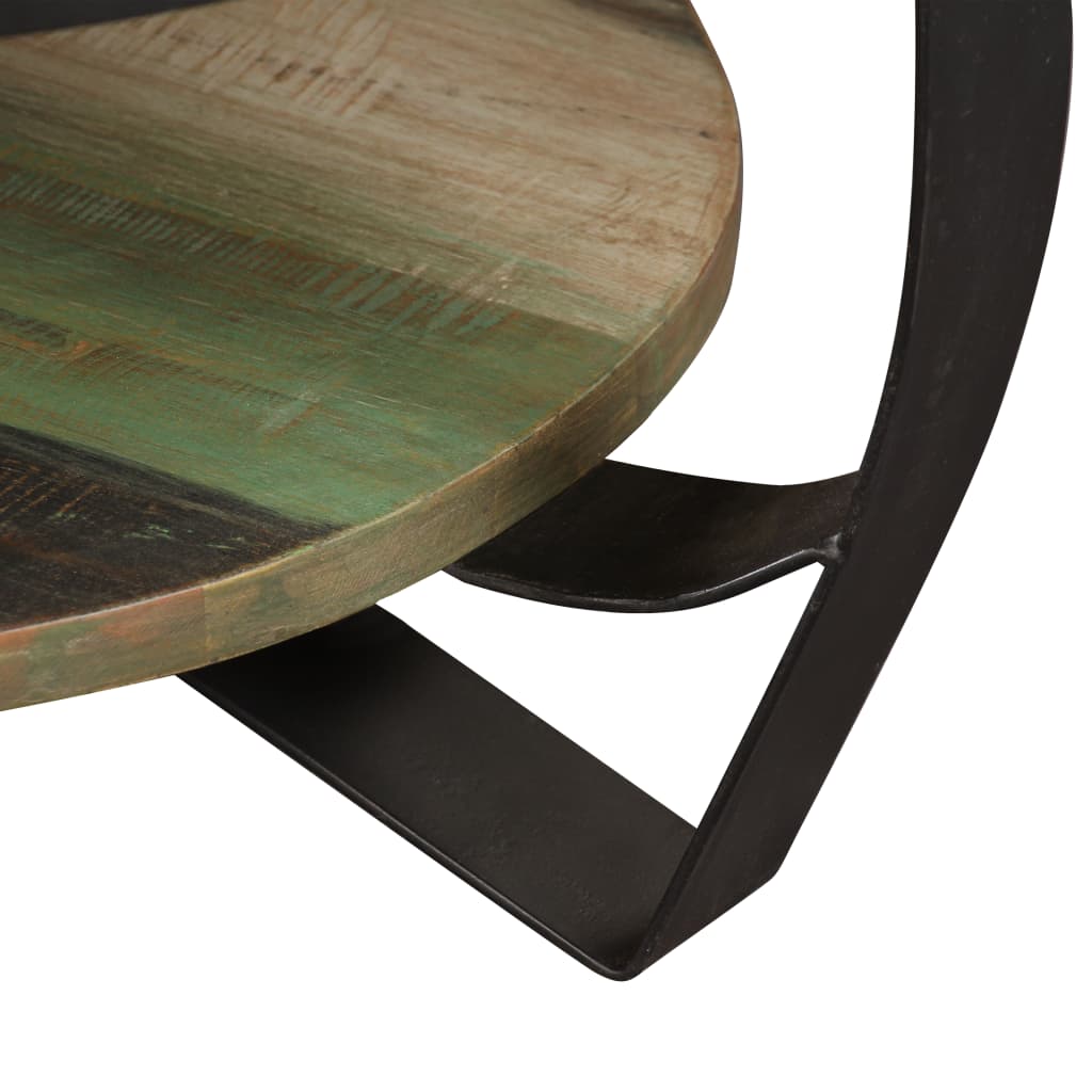 Table basse ronde en bois recyclés massifs récupération  pieds noirs acier