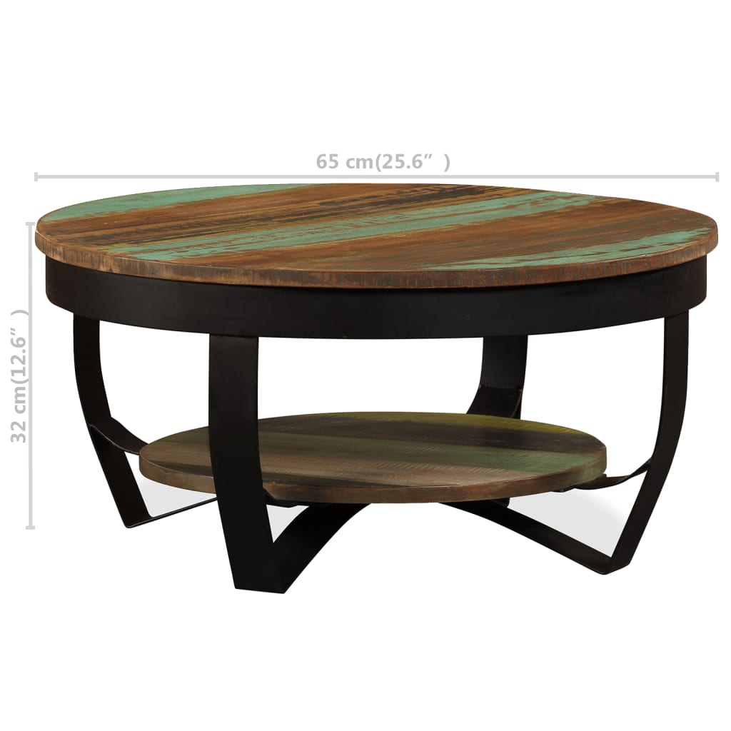 dimensions Table basse ronde en bois recyclés teck acacia manguier