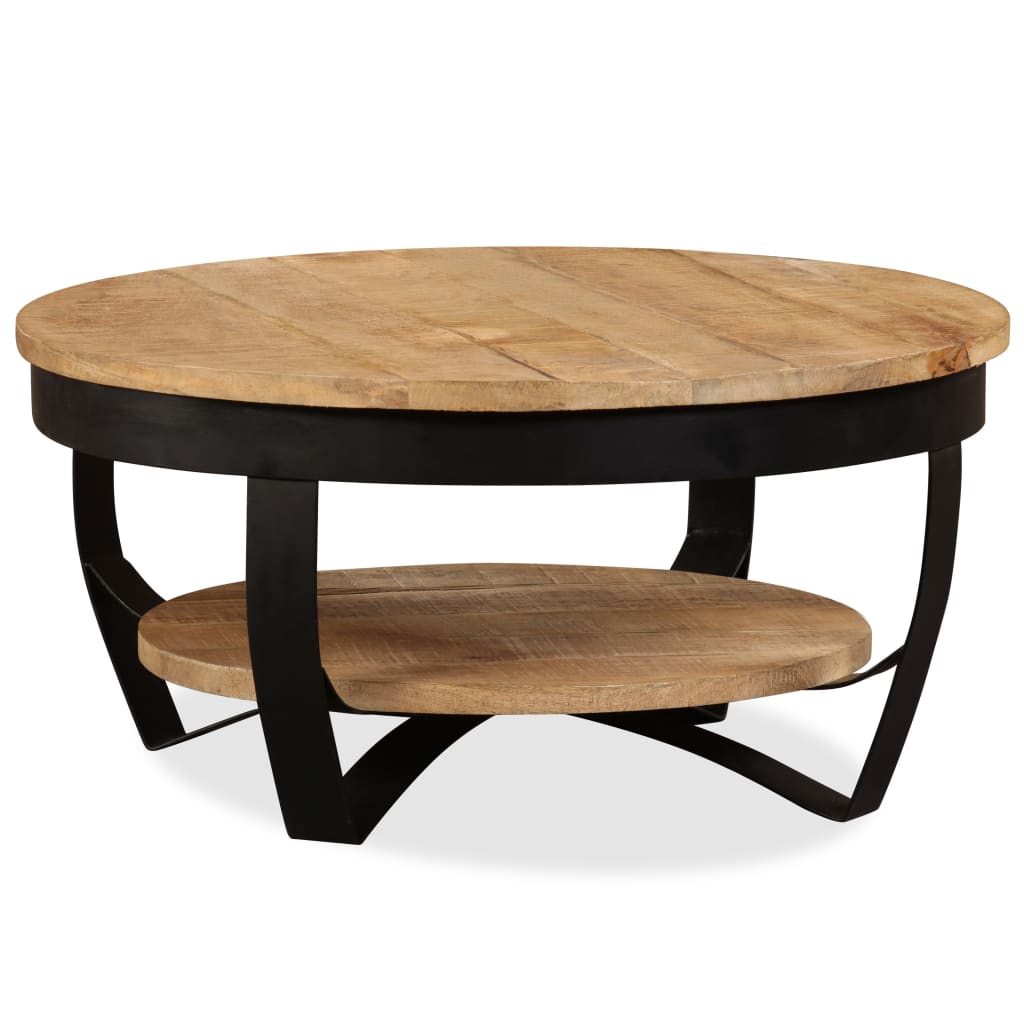 Table basse ronde bois de manguier massif pied métal noir