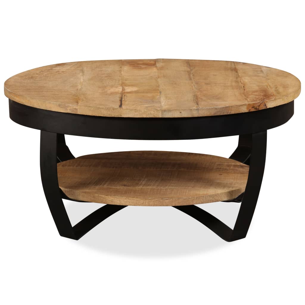 différents rendus  Table basse ronde bois de manguier massif pied métal noir