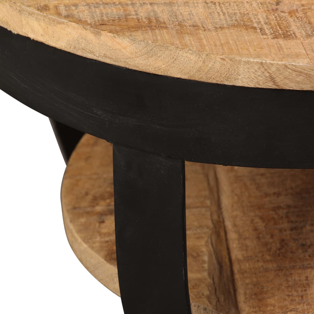 Table basse ronde bois de manguier massif pied métal noir