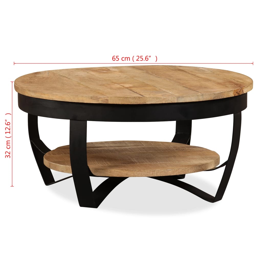 dimensions  Table basse ronde bois de manguier massif pied métal noir