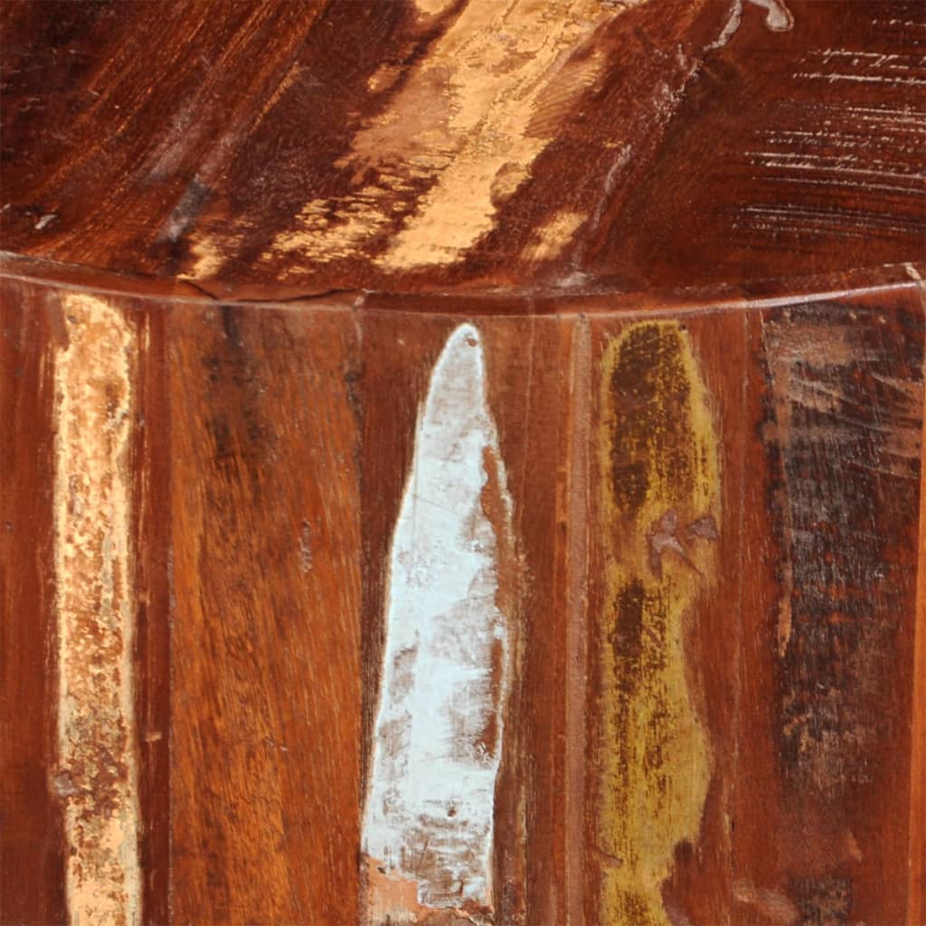 détails couleurs Table basse ronde en bois récupération pieds métal noir