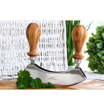Couteau double à épices pour réduire les aliments en bois olivier