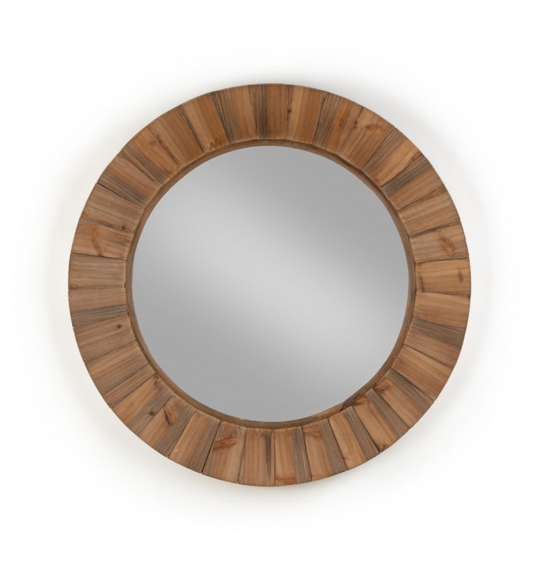 Grand miroir rond en bois massifs recyclés