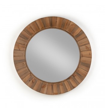 Grand miroir rond en bois massifs recyclés