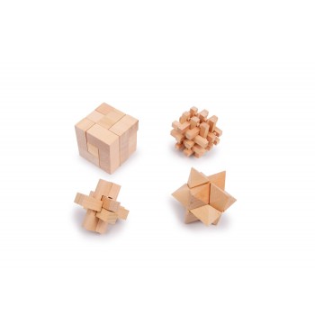 Casses-tête 4 formes en bois massif étoile cube, croix
