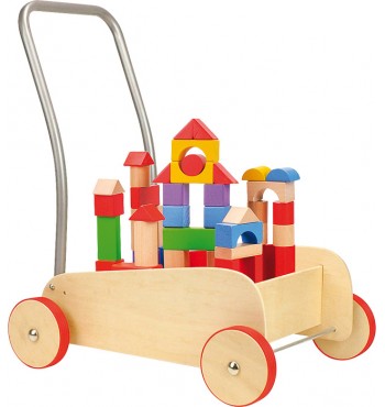 Chariot de marche porteur pousseur en bois Camion Construction I'm Toy, Chariot bébé