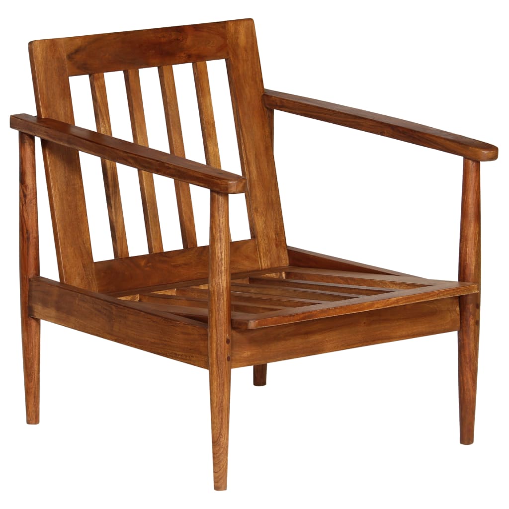 sans coussin Fauteuil cuir marron véritable en bois d'acacia massif