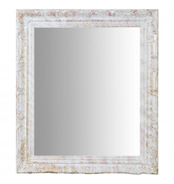 Miroir rectangulaire BOIS patiné blanc et or romantique shabby chic