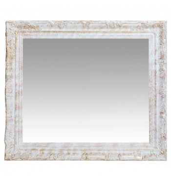 Miroir rectangulaire BOIS patiné blanc et or romantique shabby chic horizontal