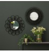 Miroir Fleur PEINT noire ROND EN BOIS rotin 60cm