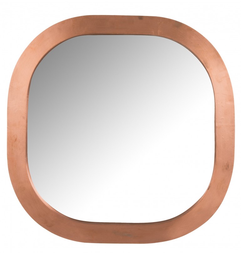 Miroir carré arrondi en bois cuivré