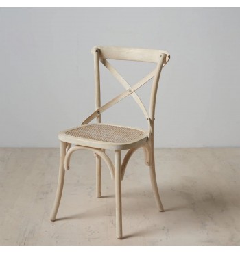 Chaise en bois d'orme brossé massif et rotin style scandinave bohème