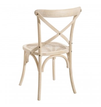 Chaise en bois d'orme brossé massif et rotin style scandinave bohème