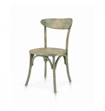 Chaise design classique patinée couleur argent vert en bois industriel vintage