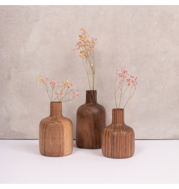 PETIT vase en bois de noyer massif POUR FLEURS SECHEES GRAND MODELE