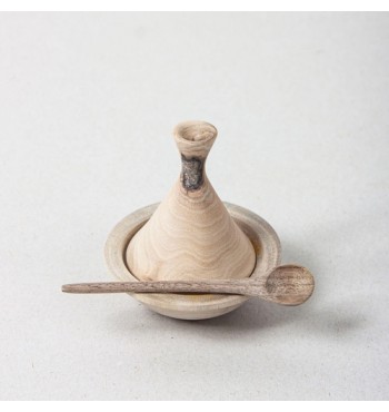 Pot à épices Tajine en bois de noyer massif présentation sel curcuma ras el hanout