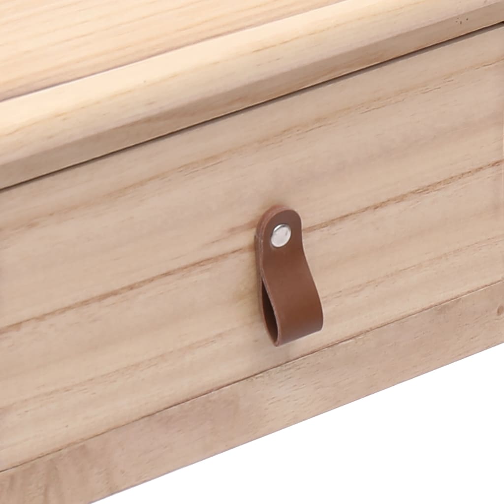 Bureau 2 tiroirs 1 case en bois massif peuplier paulownia clair scandinave poignée cuir
