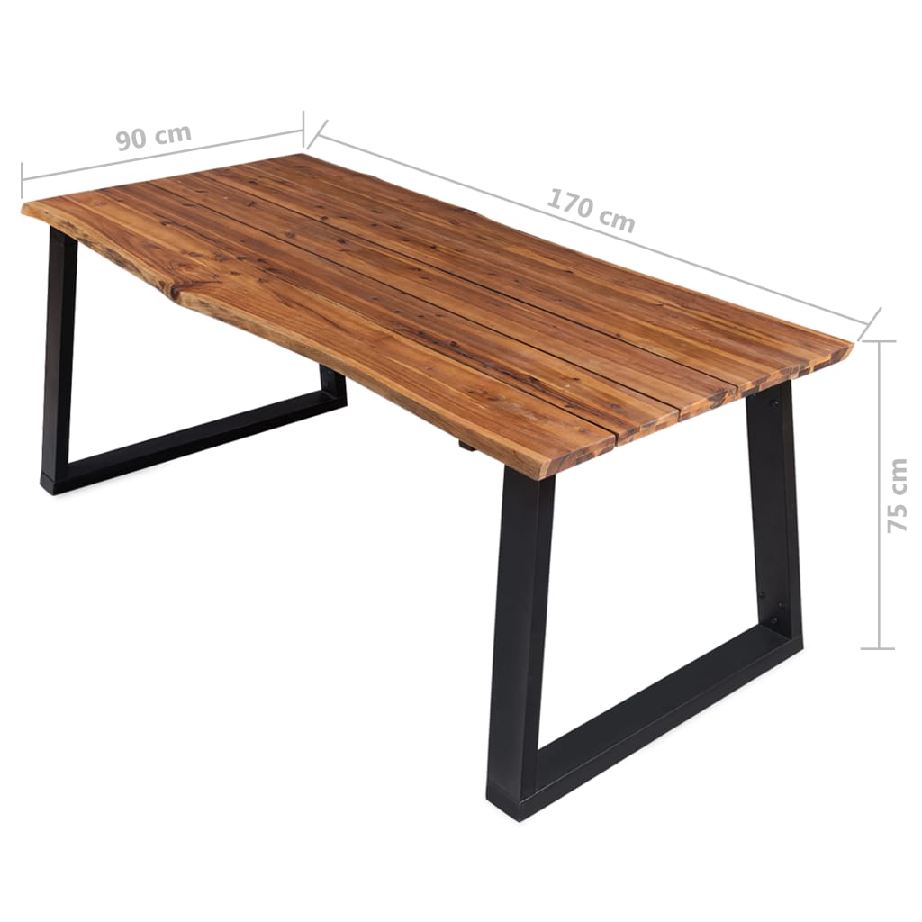 dimensions Table de salle à manger 170x90 en bois d'acacia massif pieds métal noir