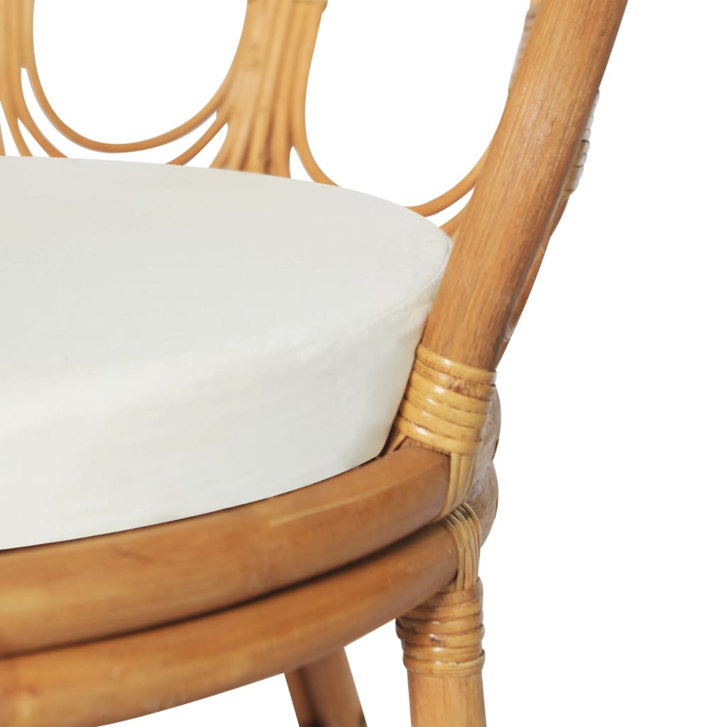 Fauteuil chaise coussin clair en rotin naturel tressé courbé et lin accoudoir