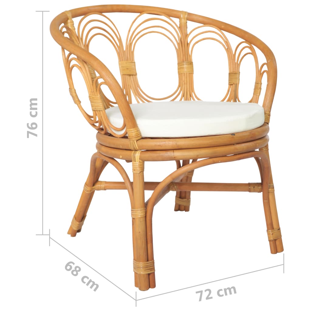 dimensions Fauteuil chaise coussin clair en rotin naturel tressé courbé et lin accoudoir