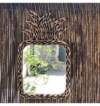Miroir forme Ananas bicolore en jacinthe d'eau tressée naturel noir decoclico