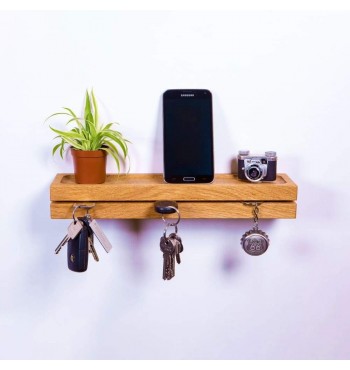 Tablette range-clés design en bois de chêne massif  vide poches rangement design