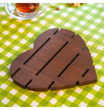 Dessous de plat Coeur en bois marron protège table chaleur rayures Joy Kitchen