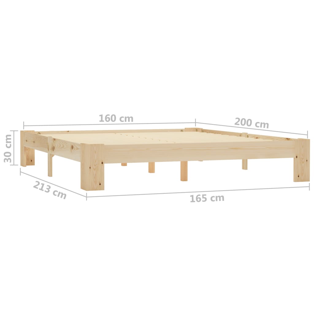 dimensions Cadre de lit en bois de pin massif 160 x 200 clair style rustique contemporain