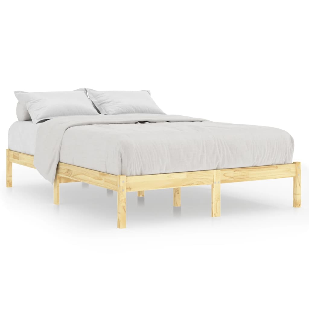 Cadre de lit en pin massif clair 140x200 sommier en bois clair style rustique lattes sans matelas