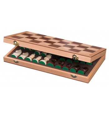 Cassette de rangement pions jeu d'échecs en bois de noyer et hêtre maqueterie case 43mm