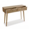 table Console 2 tiroirs ouverts bois de paulownia massif et cannage rotin poignées style scandinave