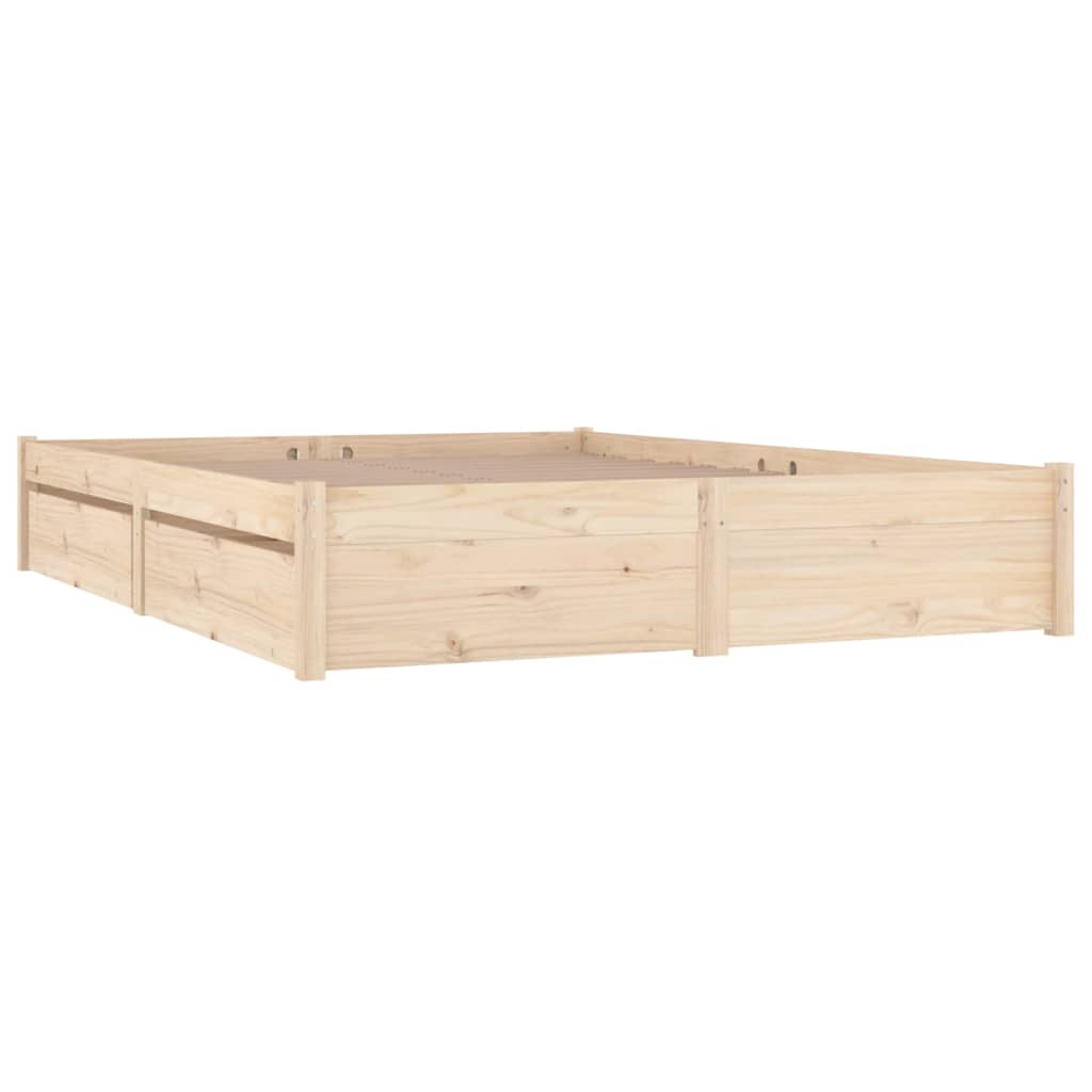 Cadre de lit en bois de pin massif avec 2 tiroirs matelas 160x200 style moderne rangement