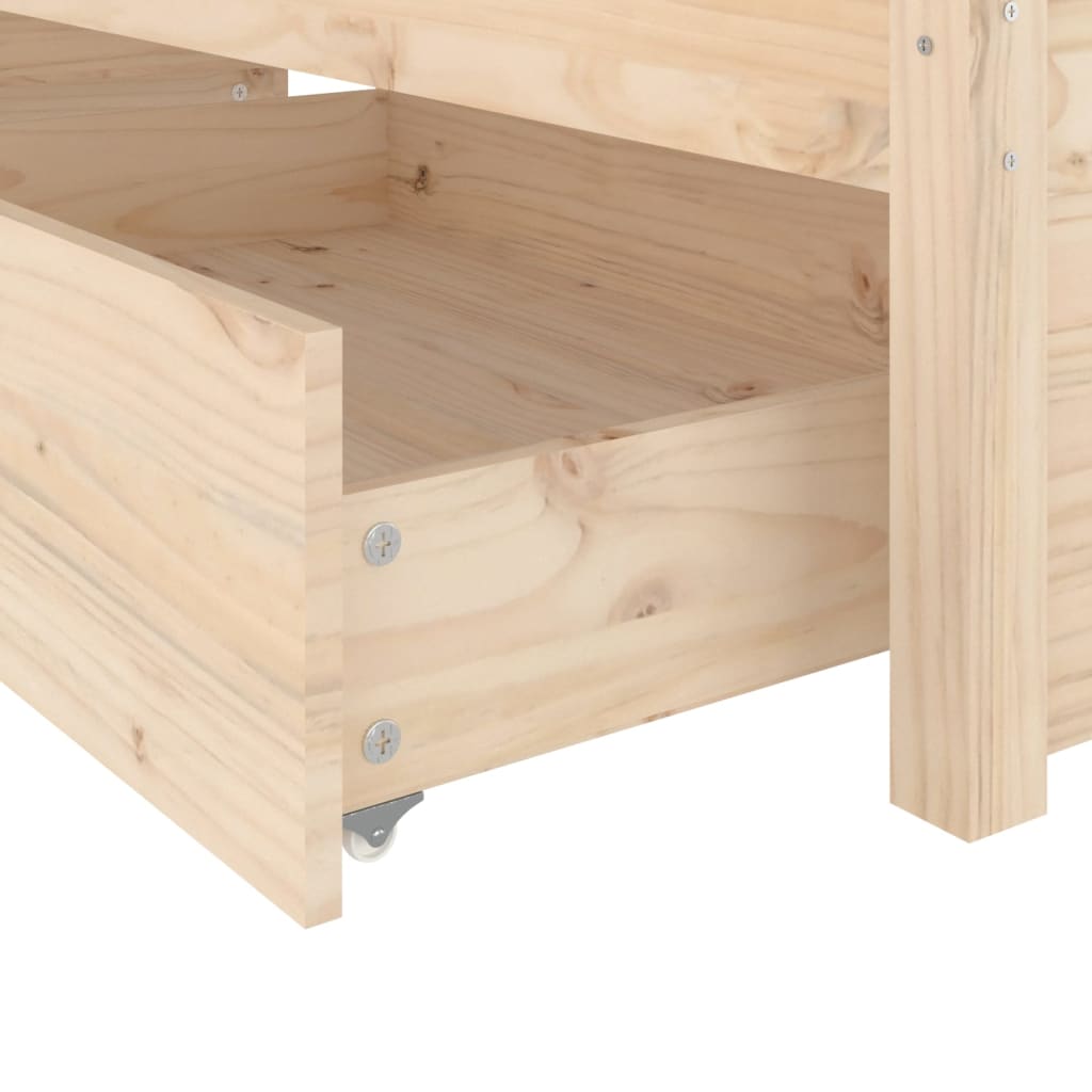 Cadre de lit en bois de pin massif avec 2 tiroirs matelas 160x200 roulettes