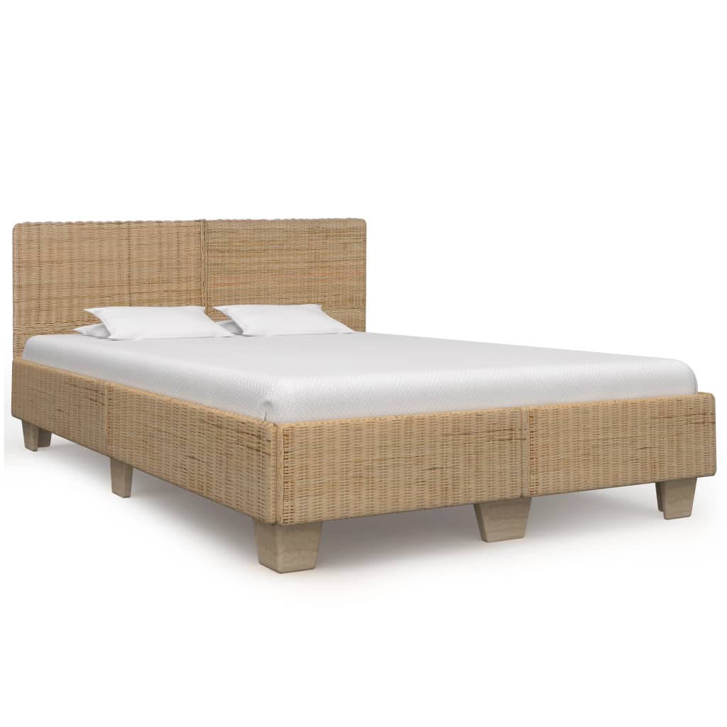 Cadre de lit en bois acajou massif et rotin  naturel tressé matelas 160 x 200 style exotique pieds non contractuels