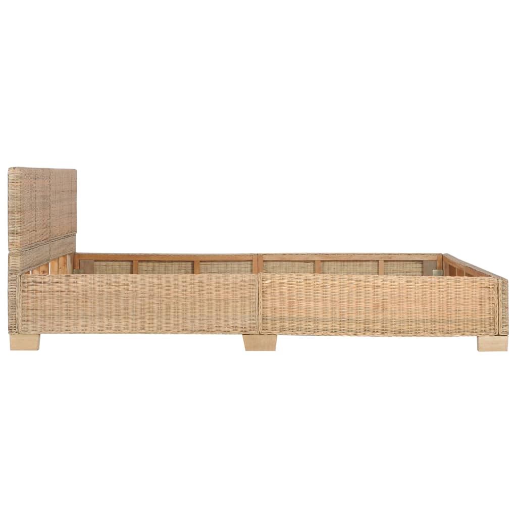 Cadre de lit en bois acajou massif et rotin  naturel tressé matelas 160 x 200 style exotique