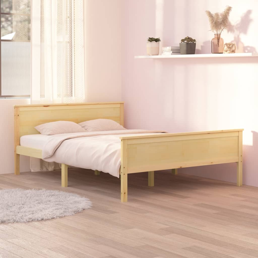 Cadre de lit en bois de pin massif 140x200 cm 6 pieds couleur claire scandinave