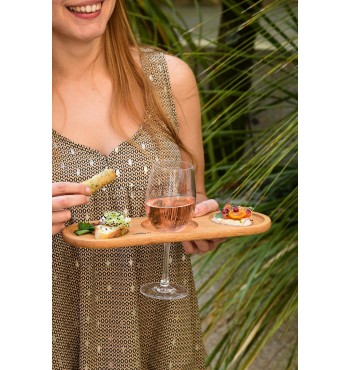 Assiette apéritive service porte-verre en bois chêne massif encoche vin leregal millésime