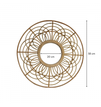 dimensions Miroir Soleil rond en bois rotin naturel couleur clair 58 cm style scandinave