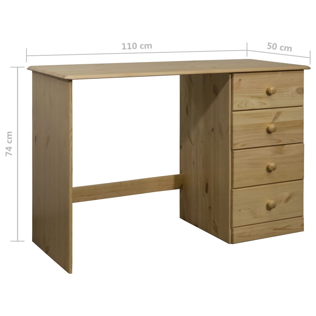dimensions Bureau travail avec 4 tiroirs en bois de pin massif