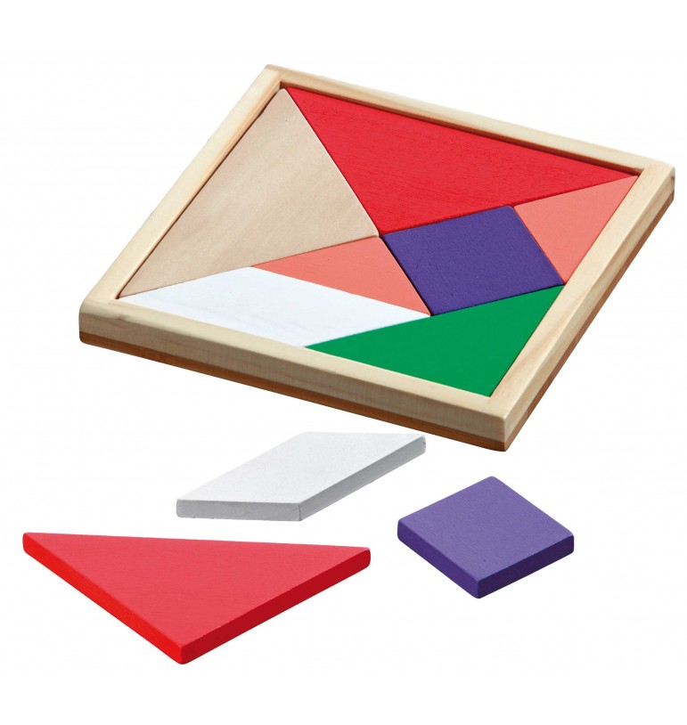 jeu reflexion Tangram couleurs en bois massif d' hévéa certifié label FSC