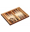 Jeu de backgammon en bois de loupe hêtre et camphrier massif moyen sac tissu marquèterie philos