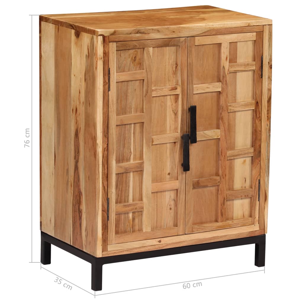 dimensions Buffet à relief carreaux en bois d'acacia massif et pieds métal noir 2 portes
