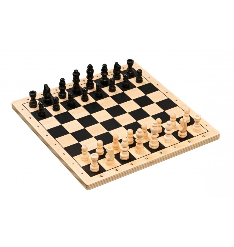 Jeu d'échecs échiquier contreplaqué bois en bouleau massif case 29mm