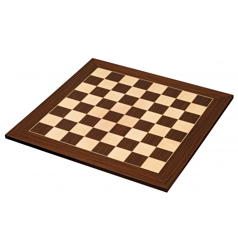 Echiquier plateau jeu échecs format 43 X 43 cm en marquèterie loupe palissandre et bois érable placage philos