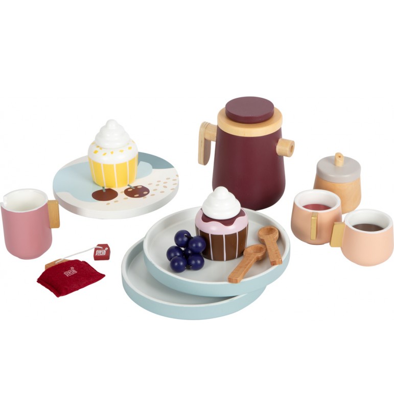 Service à thé, café et pâtisseries magnétiques aimant couleurs bois dinette jeu jouet