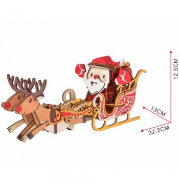Maquette Traineau du Père-Noël rênes en bois placage couleurs à monter construire