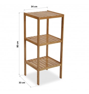dimensions Etagère de rangement 3 niveaux bois bambou massif salle de bain